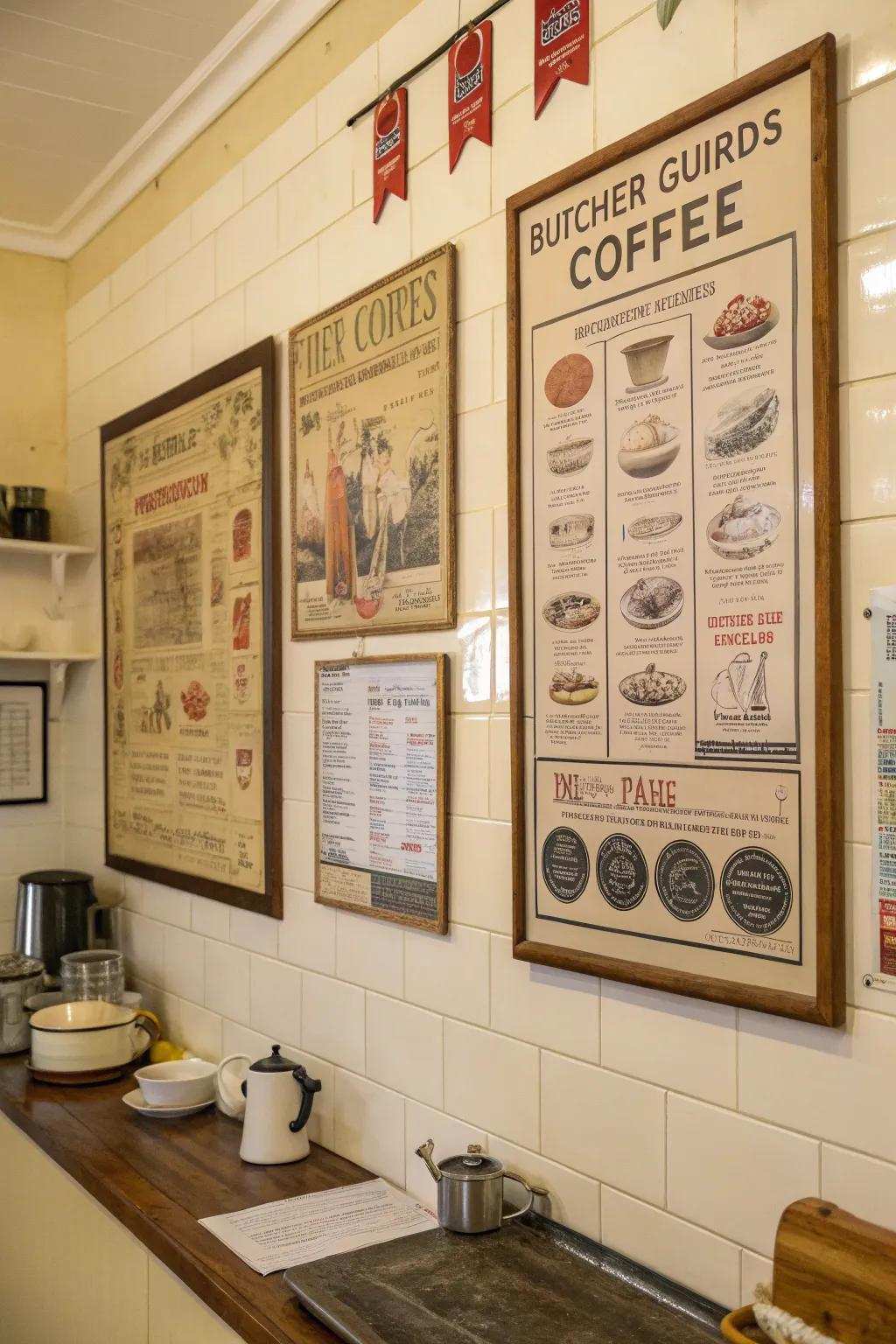 Vintage cuisine overviews for a nostalgic kitchen ambiance.