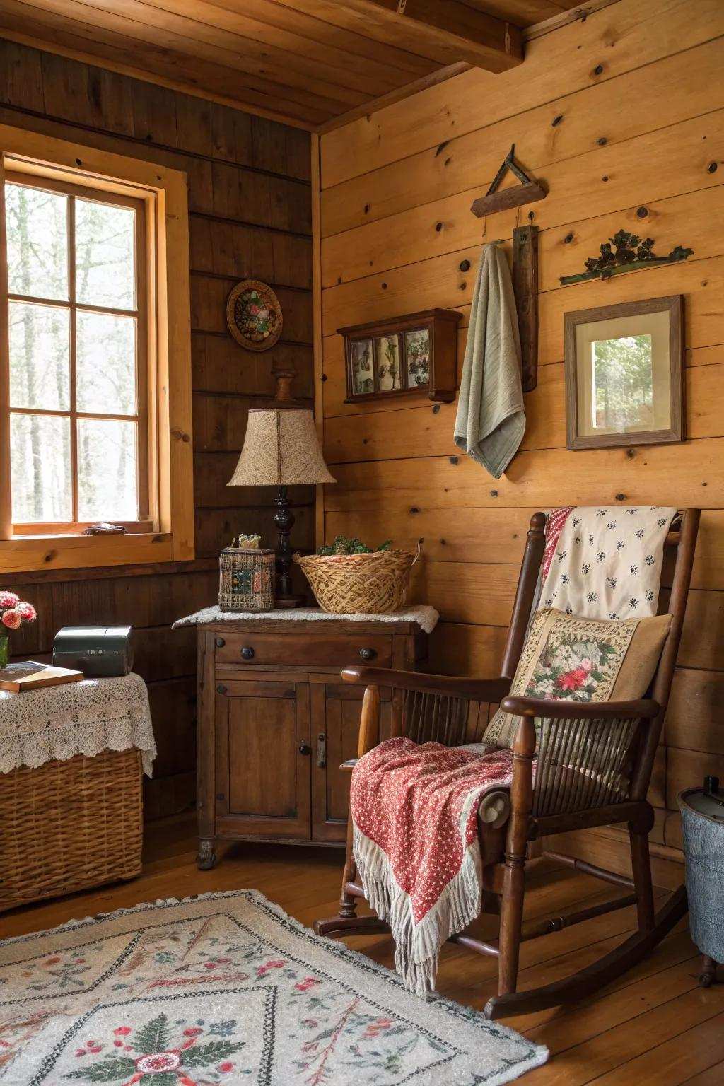 Vintage treasures introducing individuality and history to the cabin.