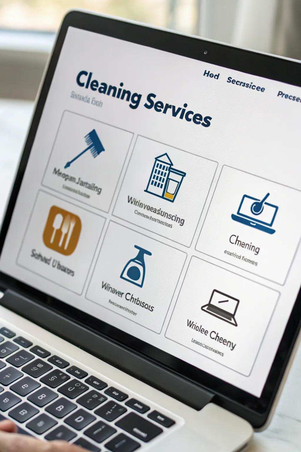 Visual components in a cleaning website design.