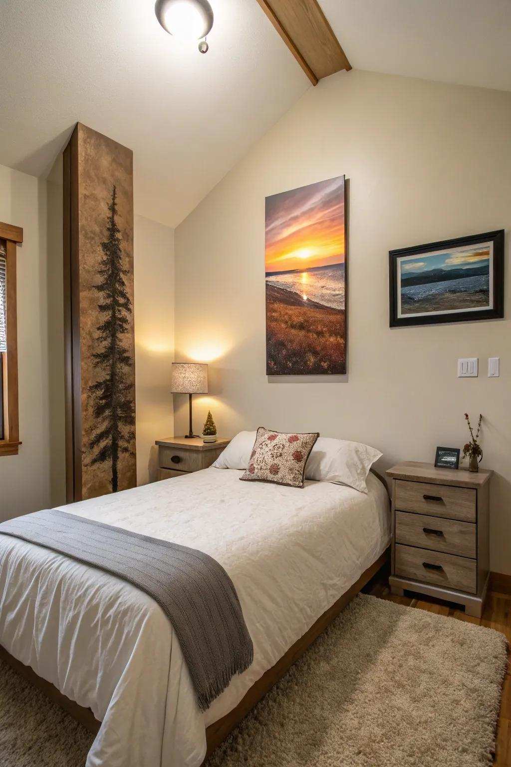Visual elevation tricks make small bedrooms feel more spacious.
