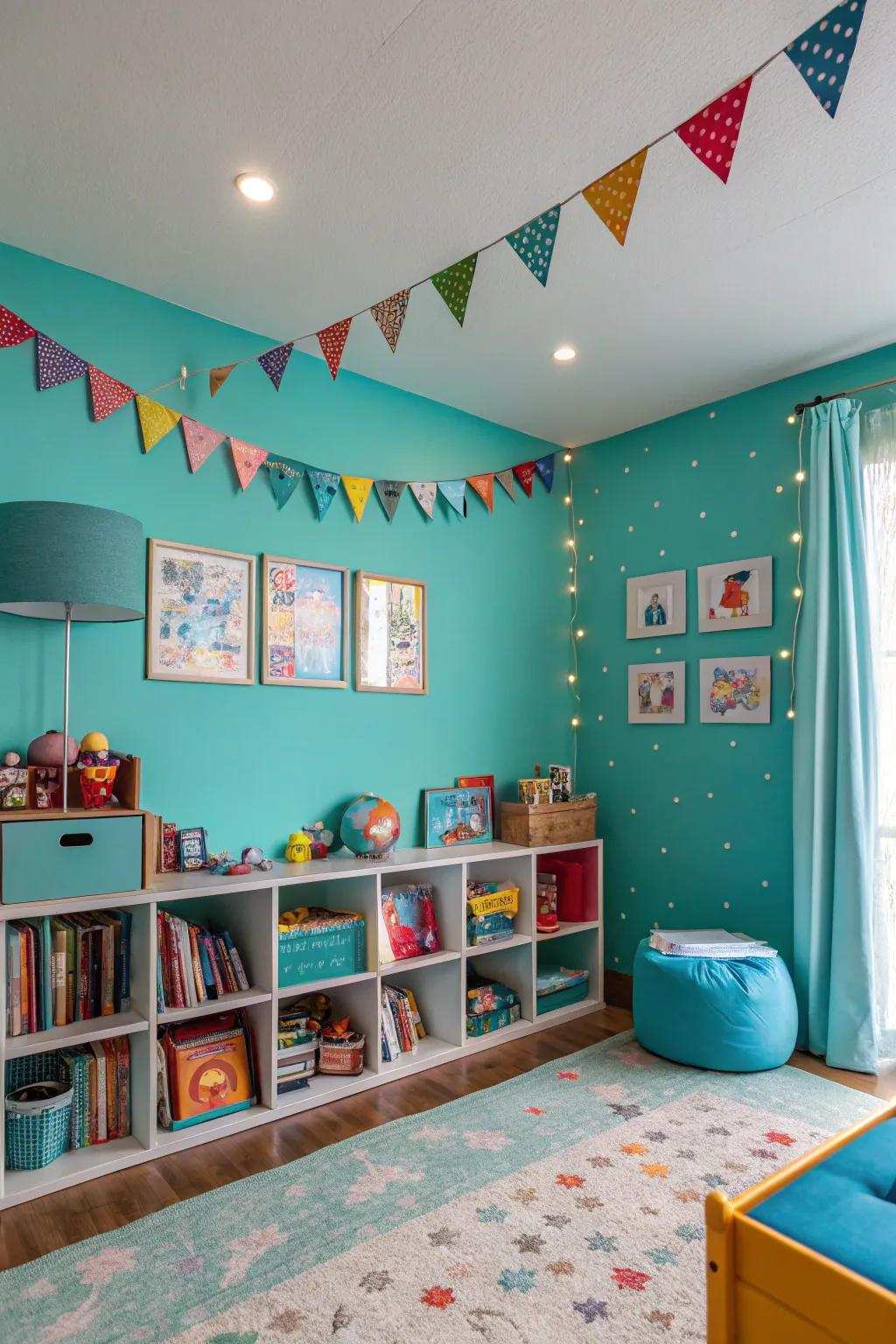 Vivid cerulean creates a lively and inspiring space.