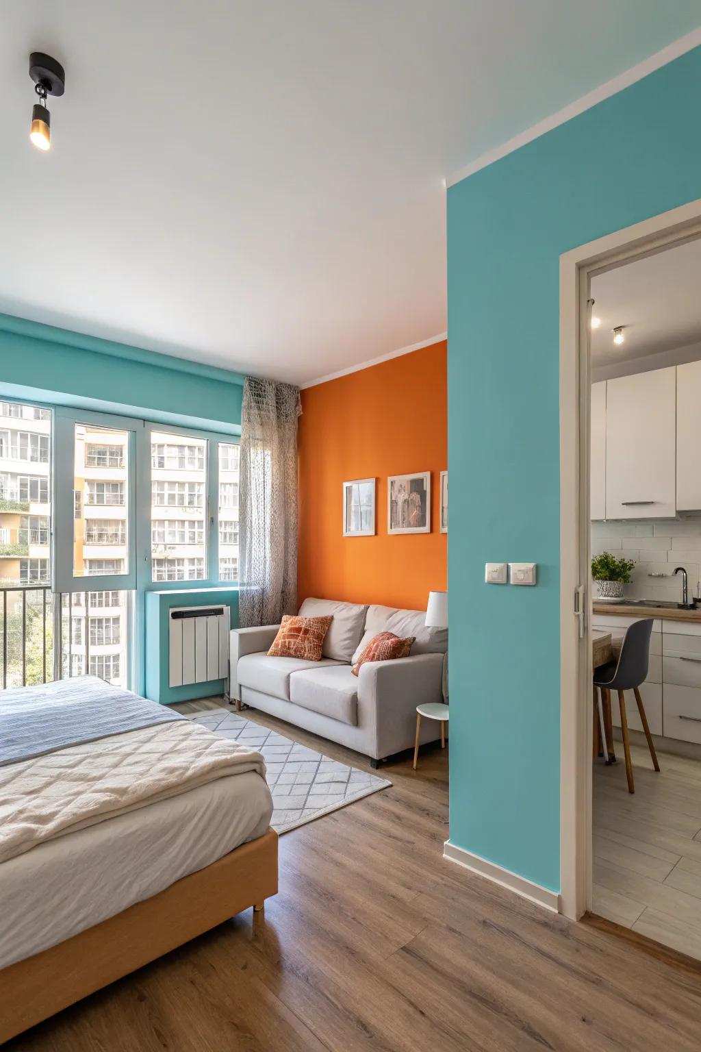 Wall colors subtly separate different areas in a studio.