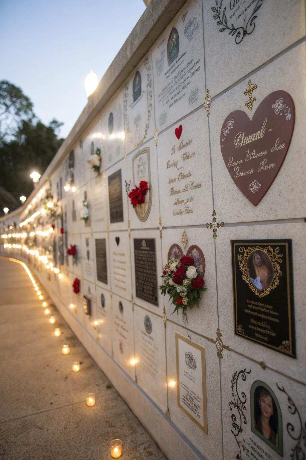 Wall decals conveying love and memories on a memorial wall.