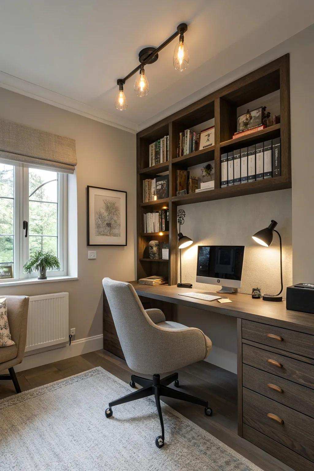 Wall-mounted lighting maximizes space and creates ambiance.