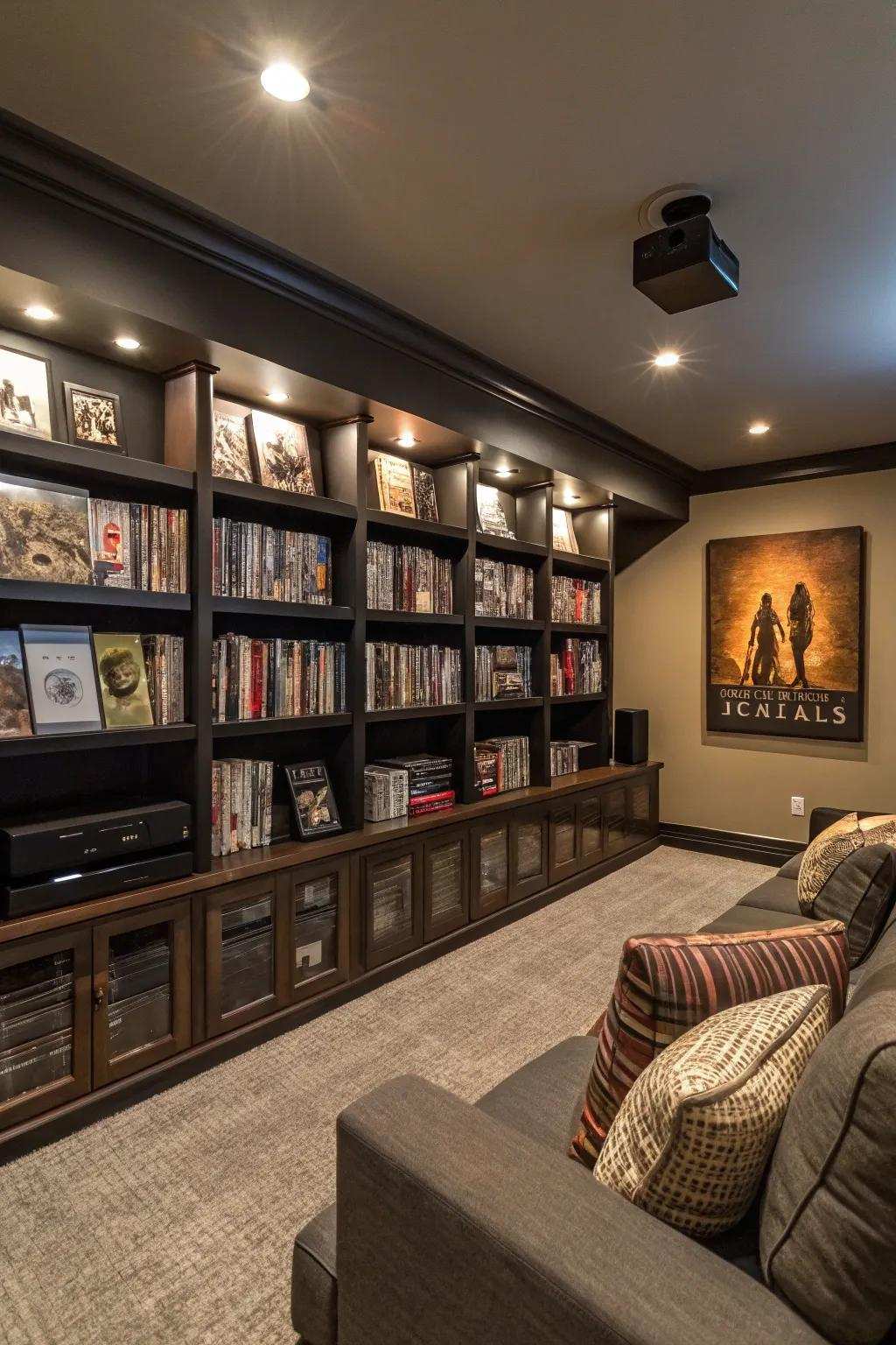Wall shelves including functionality and style to a home theater.