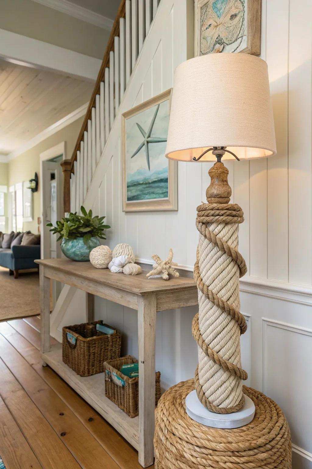 Warm textures with a string-bound lamp.