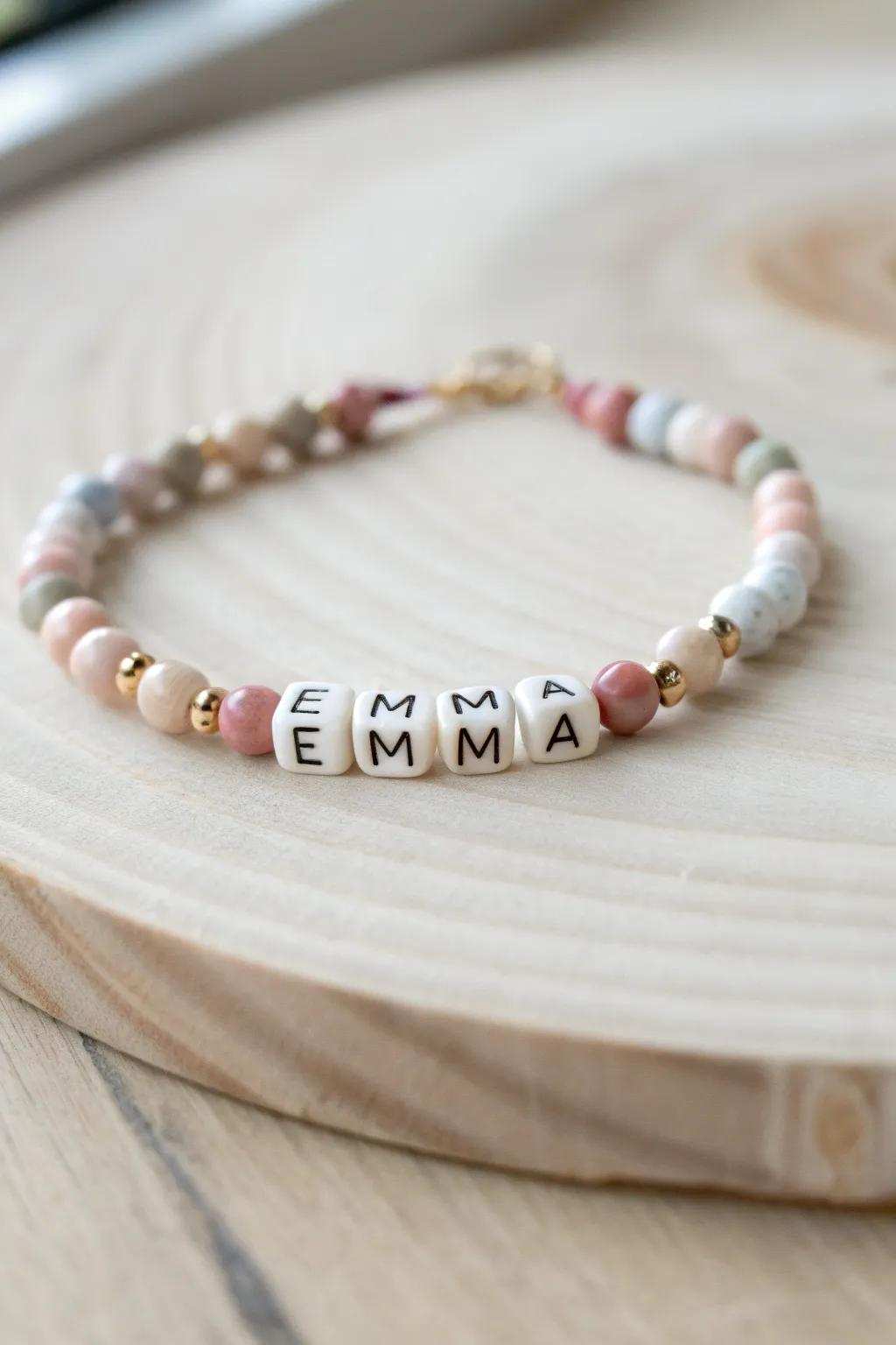 Wear your story with elegance: Personalized clay disc bracelet that speaks your name.