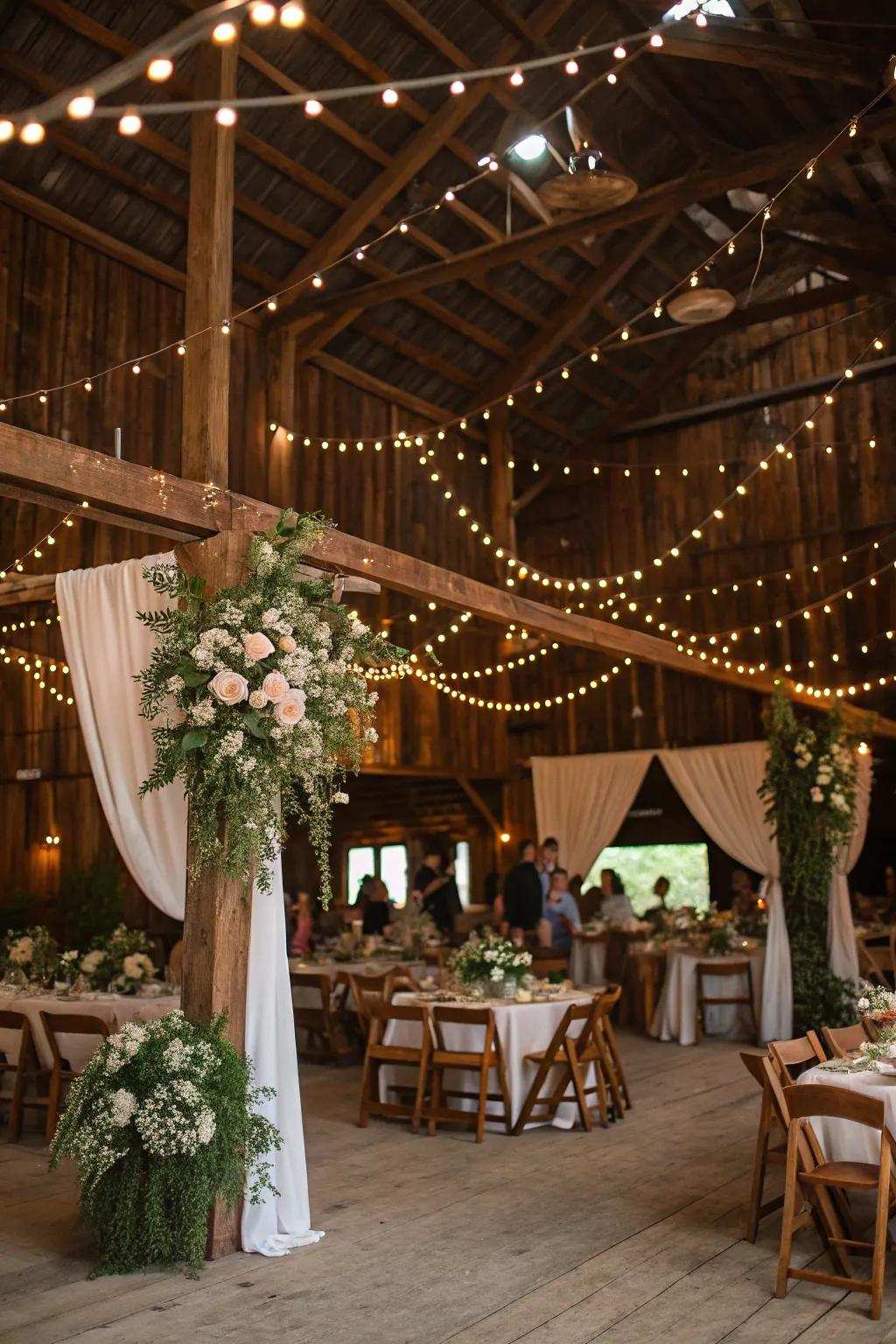 Weathered barns create unforgettable celebration zones.