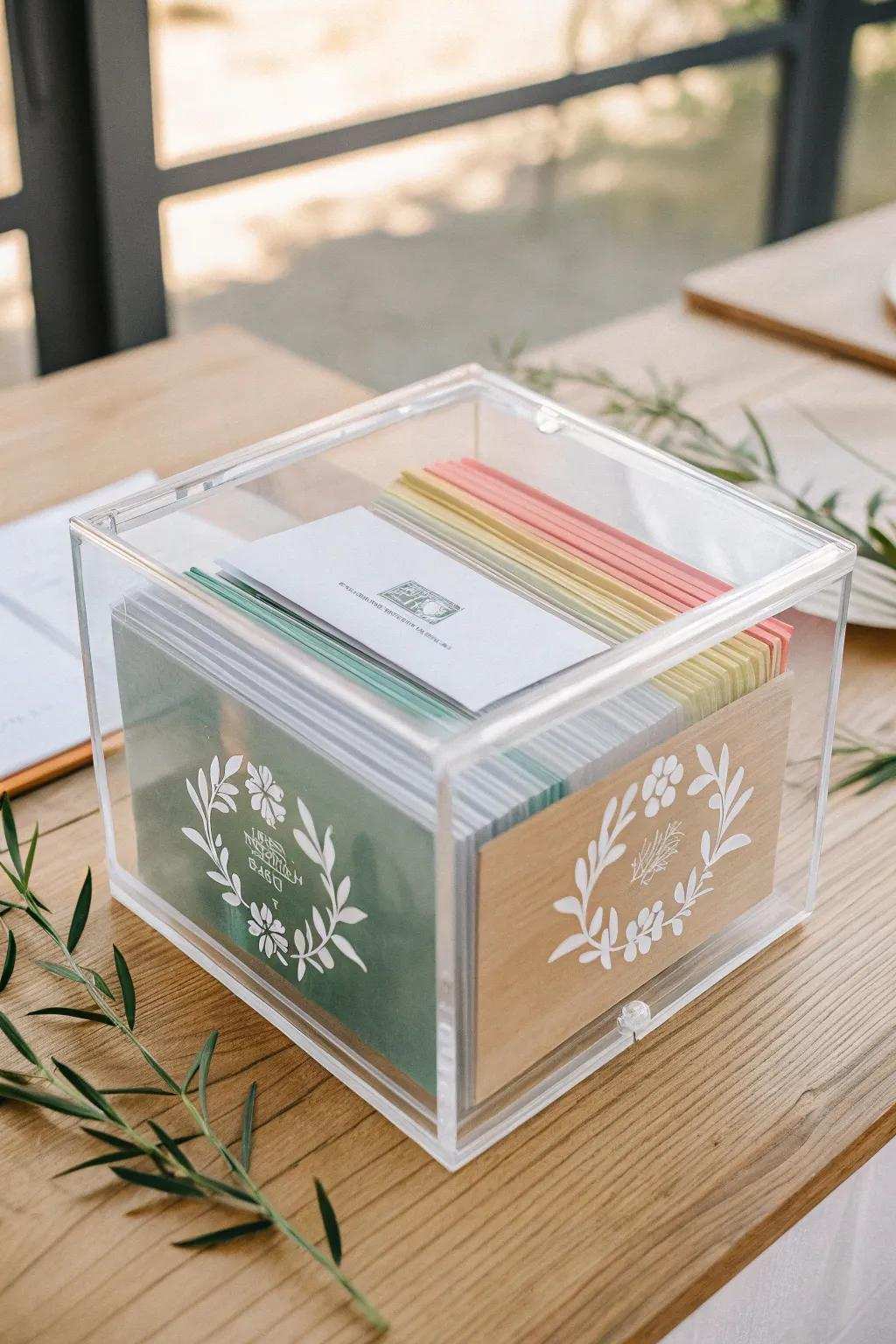 Welcome contemporary sophistication with a personalized perspex wedding card box that exquisitely exhibits your guests' earnest sentiments.