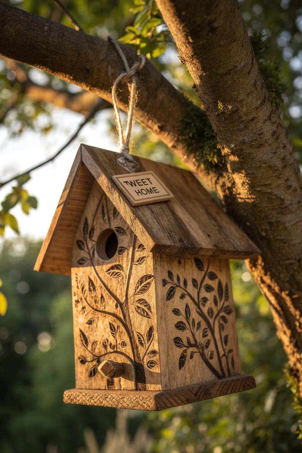 Welcome feathered friends with an adorable 'Tweet Home' bird sanctuary.