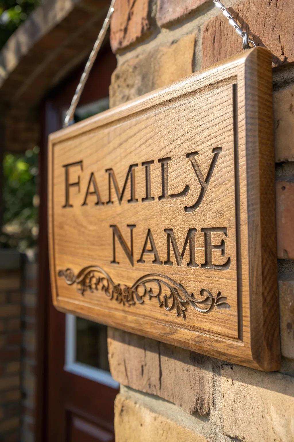 Welcome home with an artistic touch: a personalized wood household name board.