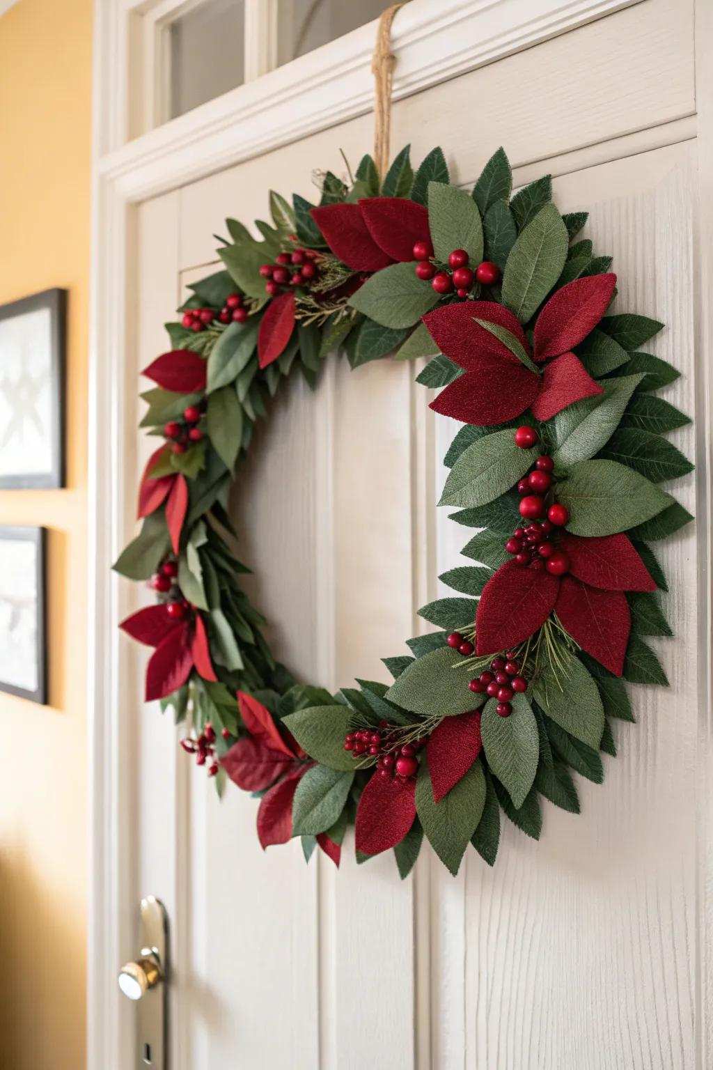 Welcome the season with this handcrafted felt holiday circlet, where simplicity meets festive elegance.