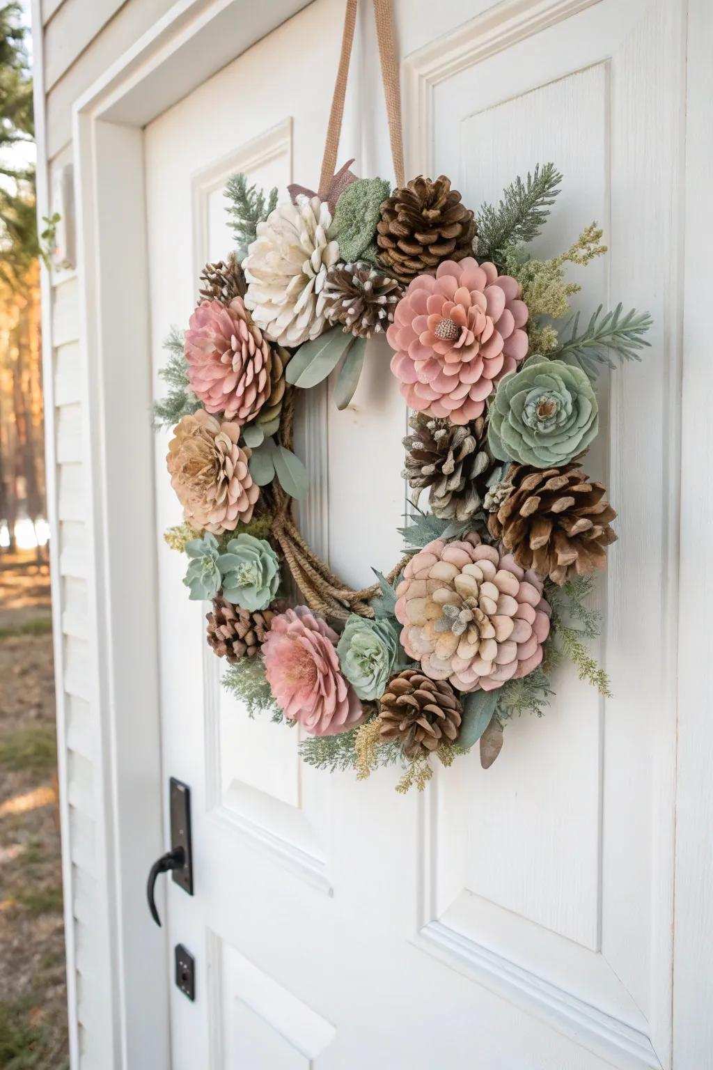 Welcome with Nature's Charm: A Pinecone Floret Gateway Adornment for an Enchanting Entryway