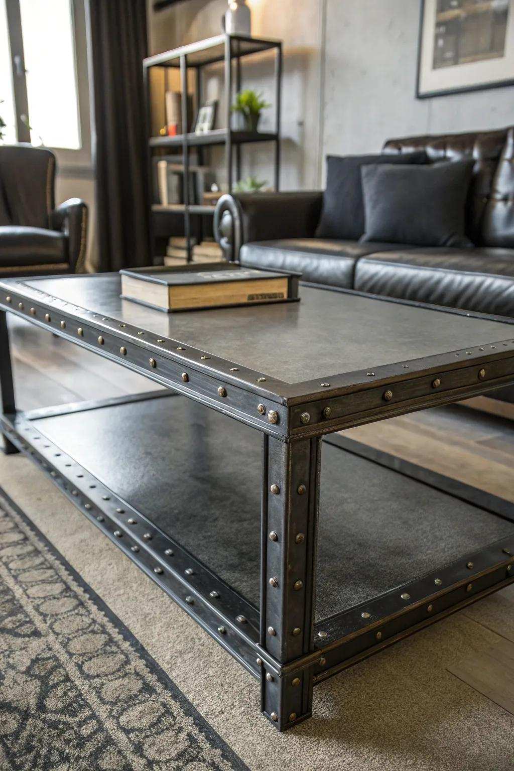 Where industrial refinement converges with utility, discover this artisanal metallic center table.