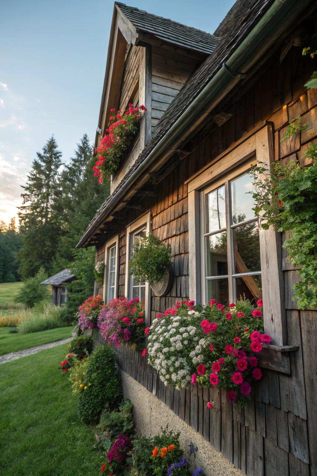 Window boxes contribute country allure and a burst of color.