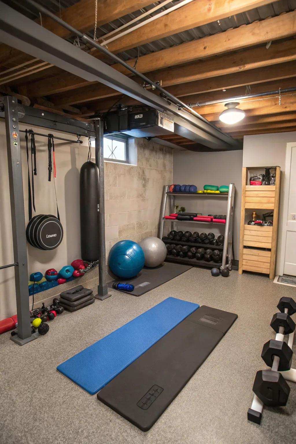 With a basement home fitness center, design your own fitness sanctuary.