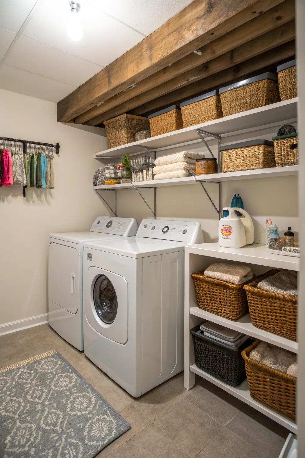 With a practical basement laundry area, streamline chores.