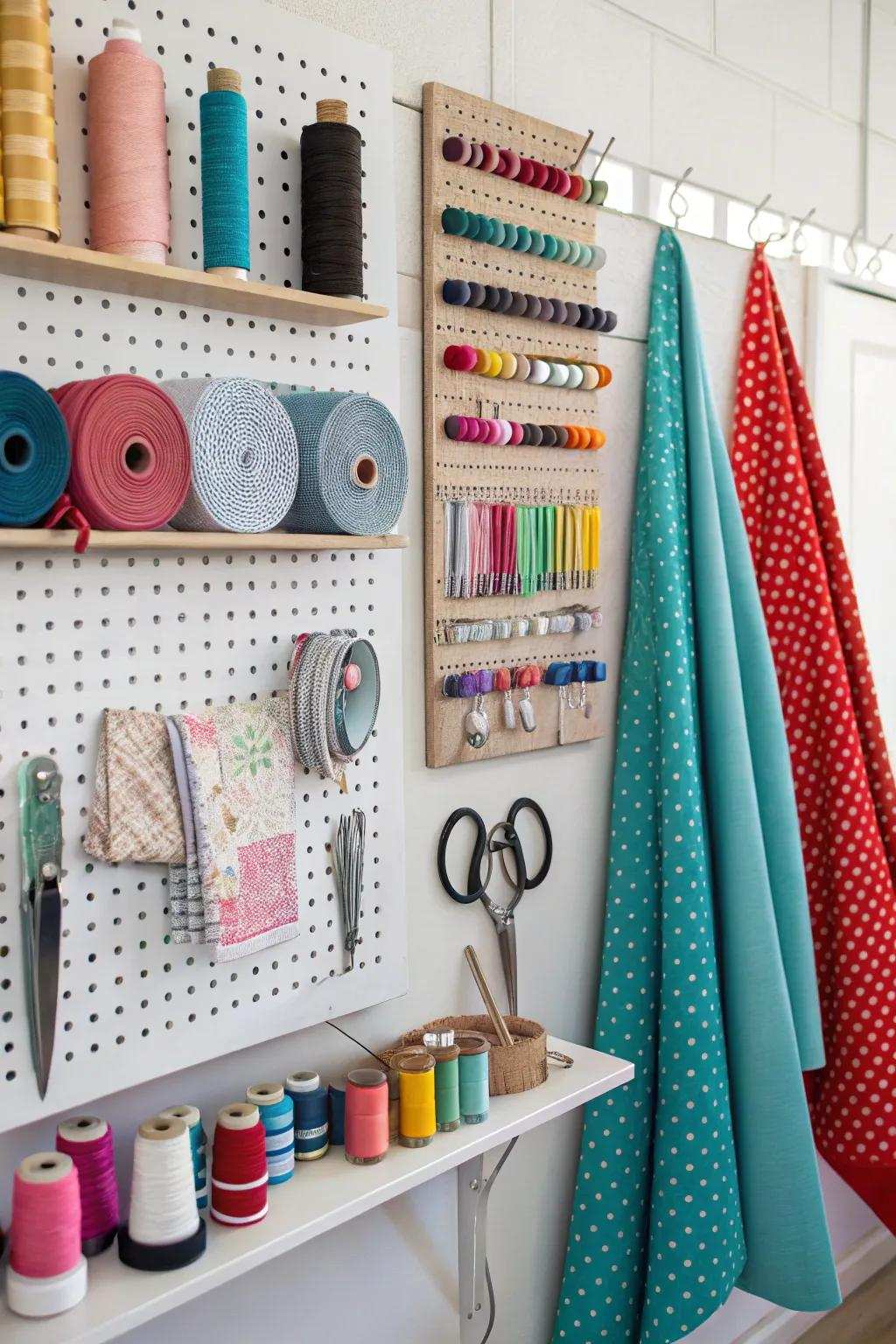 With a sewing supply wall, organization turns into art.