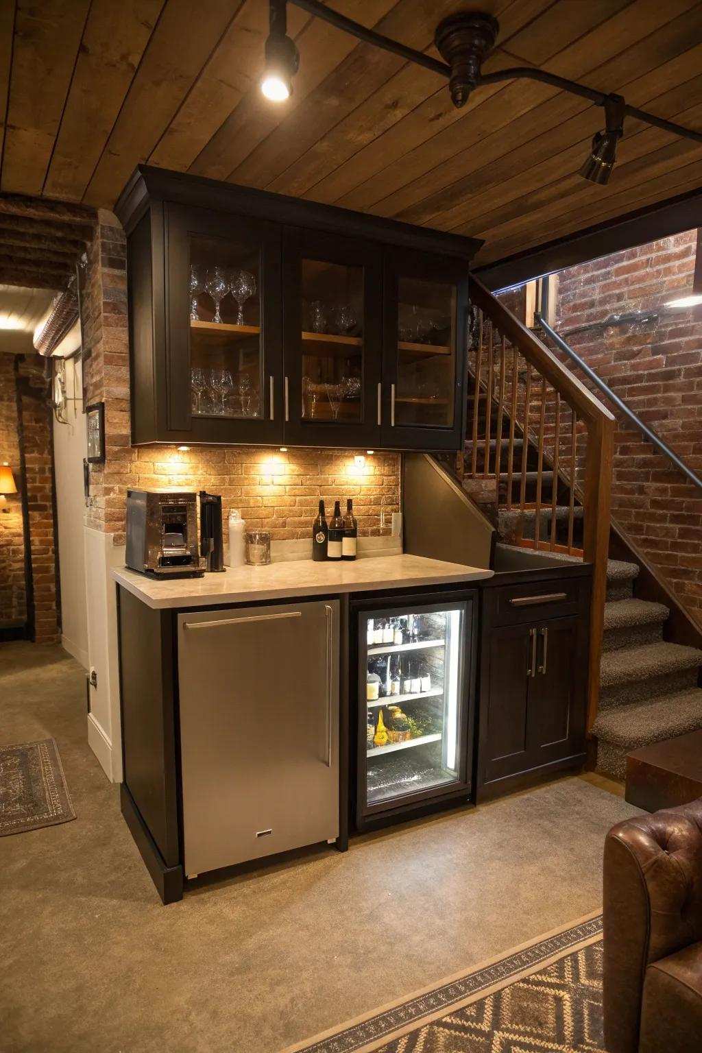 With a small wet bar, turn your basement into a hub for entertainment.