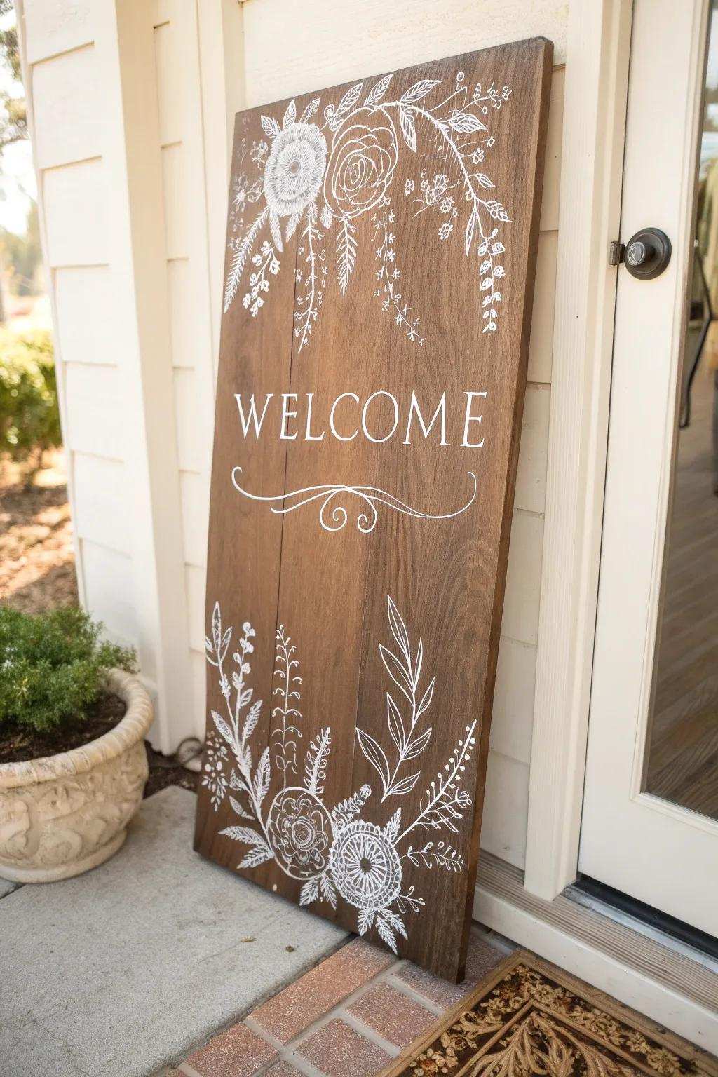 With this handcrafted paint pen sign that exudes sophistication and warmth, you can welcome your visitors in style.