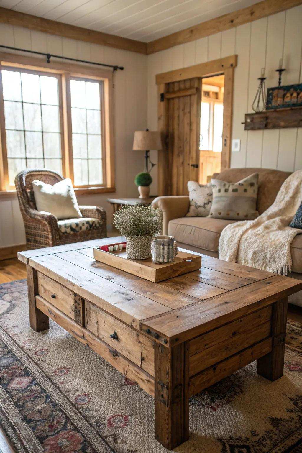 Wood accents make your living room feel warm and inviting.