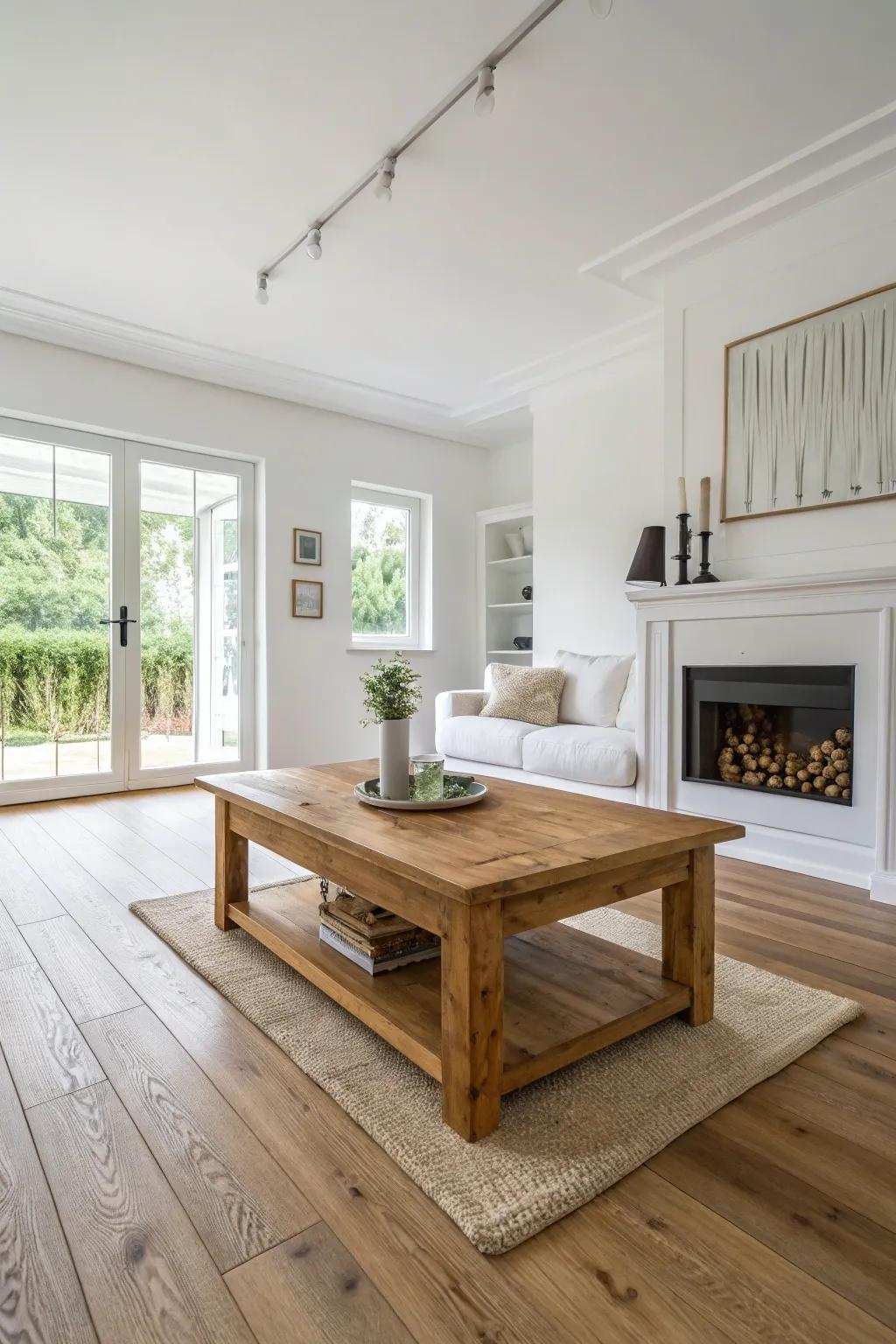Wood elements introduce a natural feeling to a white area.