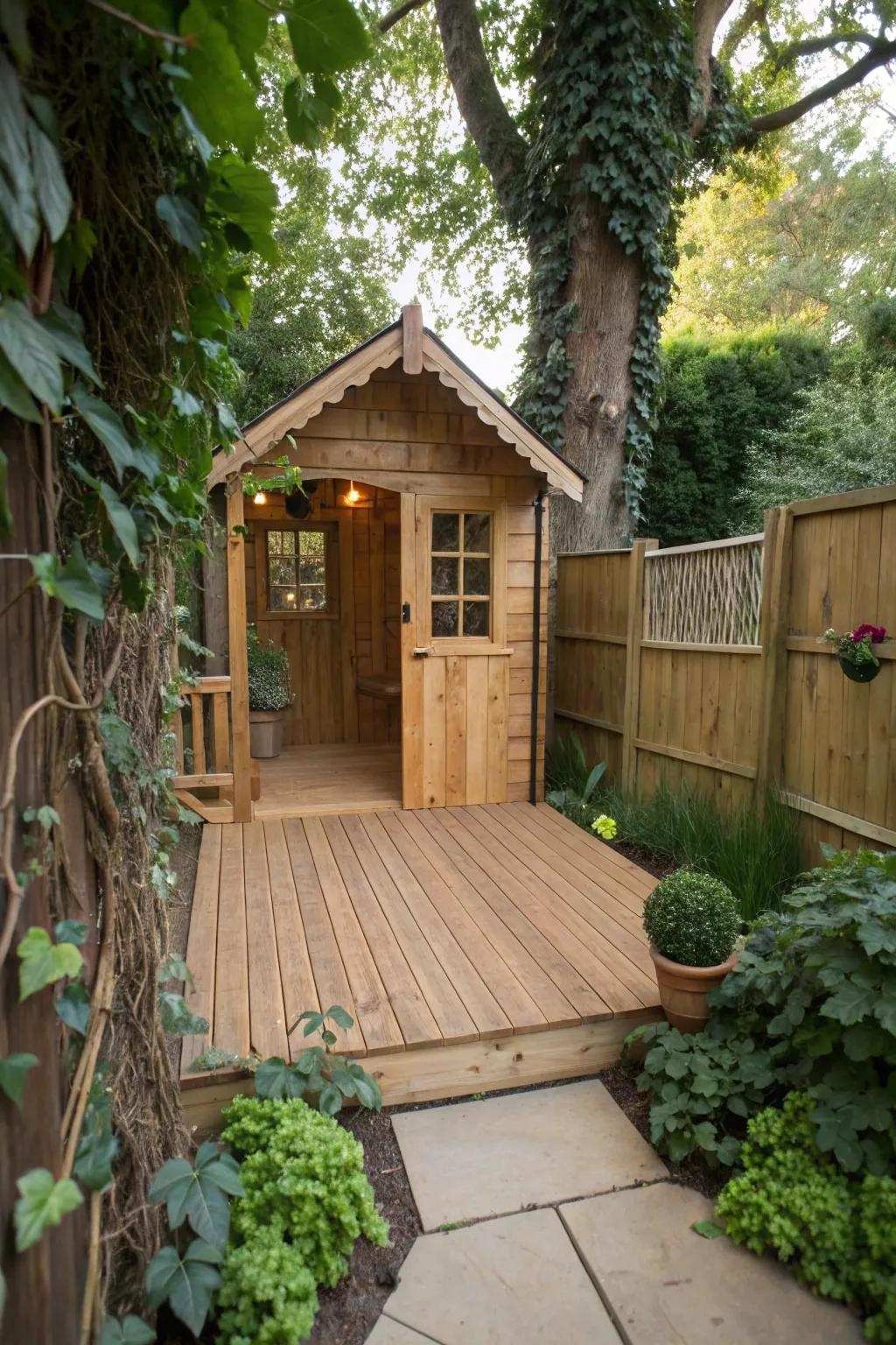 Wood paneling fashions an inviting and inviting playhouse ambiance.