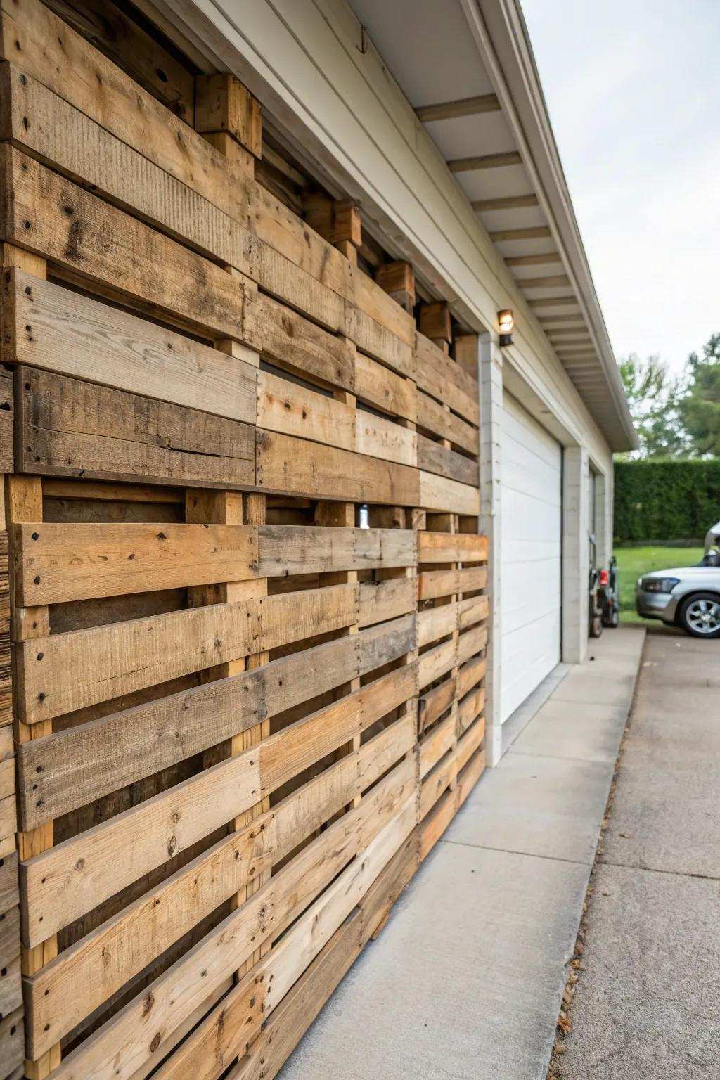 Wood skids deliver a rustic, budget-friendly wall option.