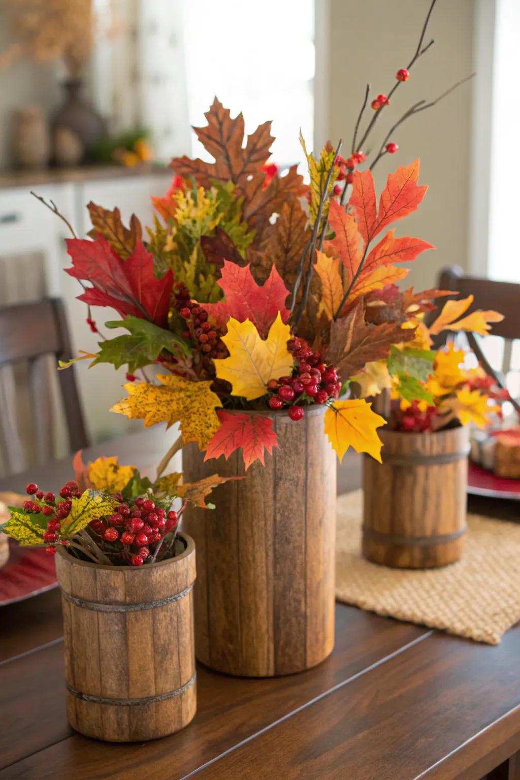 Wooden elements provide a rustic charm to your decor.