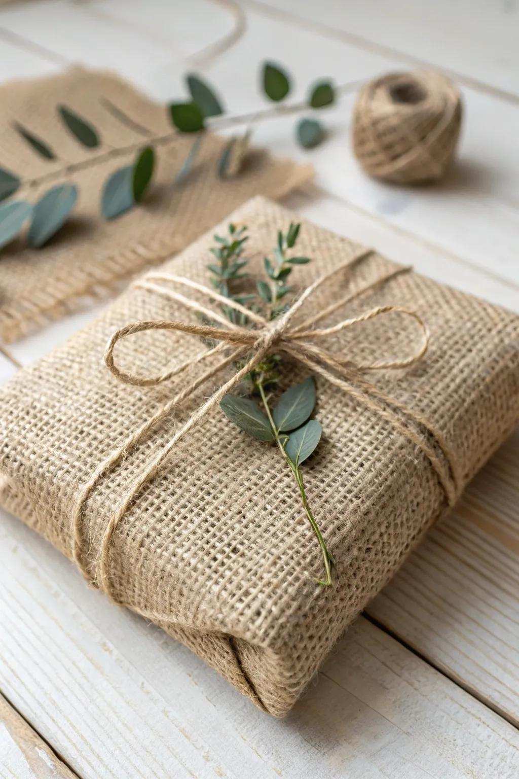 Woodsy beauty meets minimalist charm with hessian gift covering. Ideal for adding a bit of warmth to your presents.