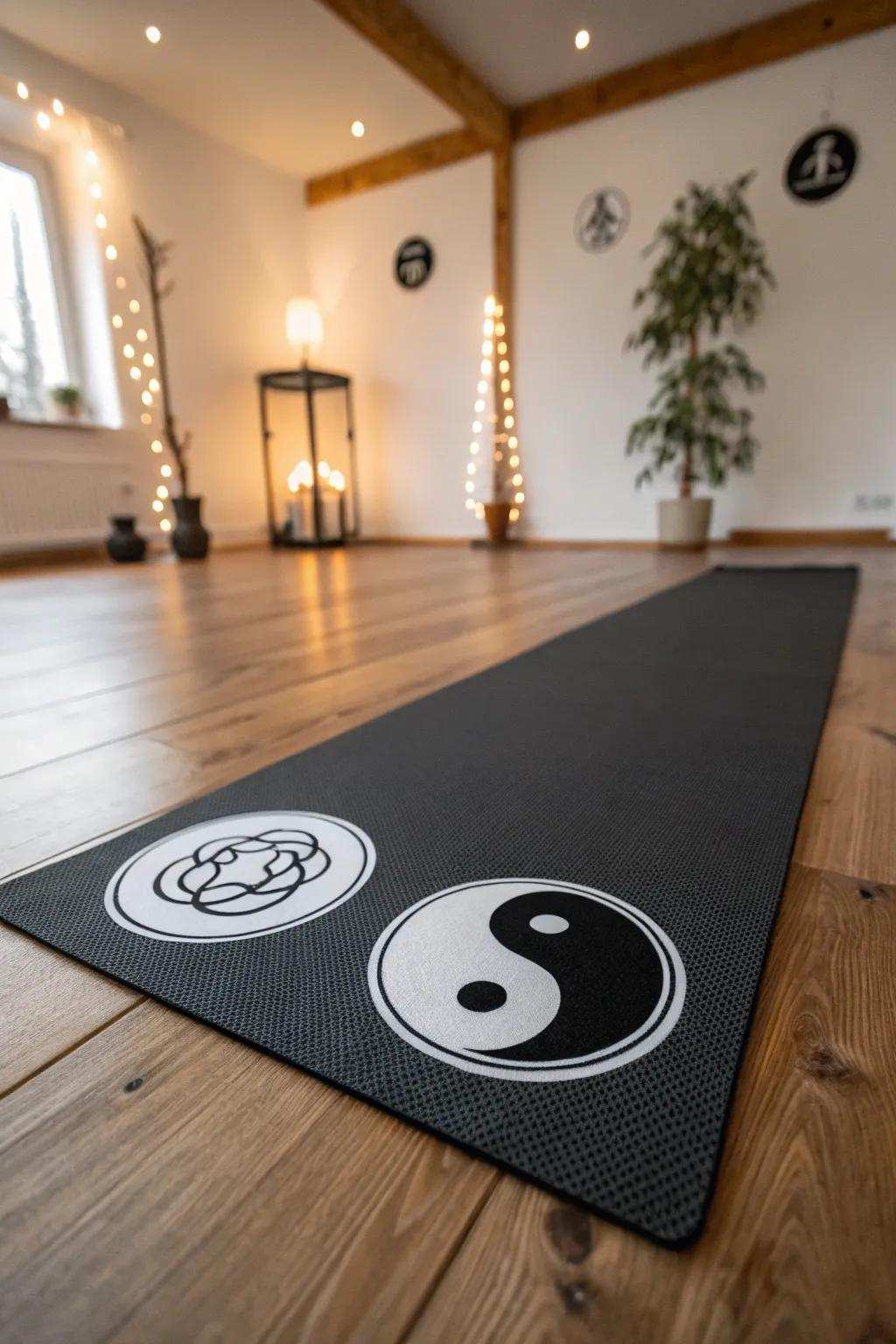 Yin and Yang stickers elevating a serene yoga environment.