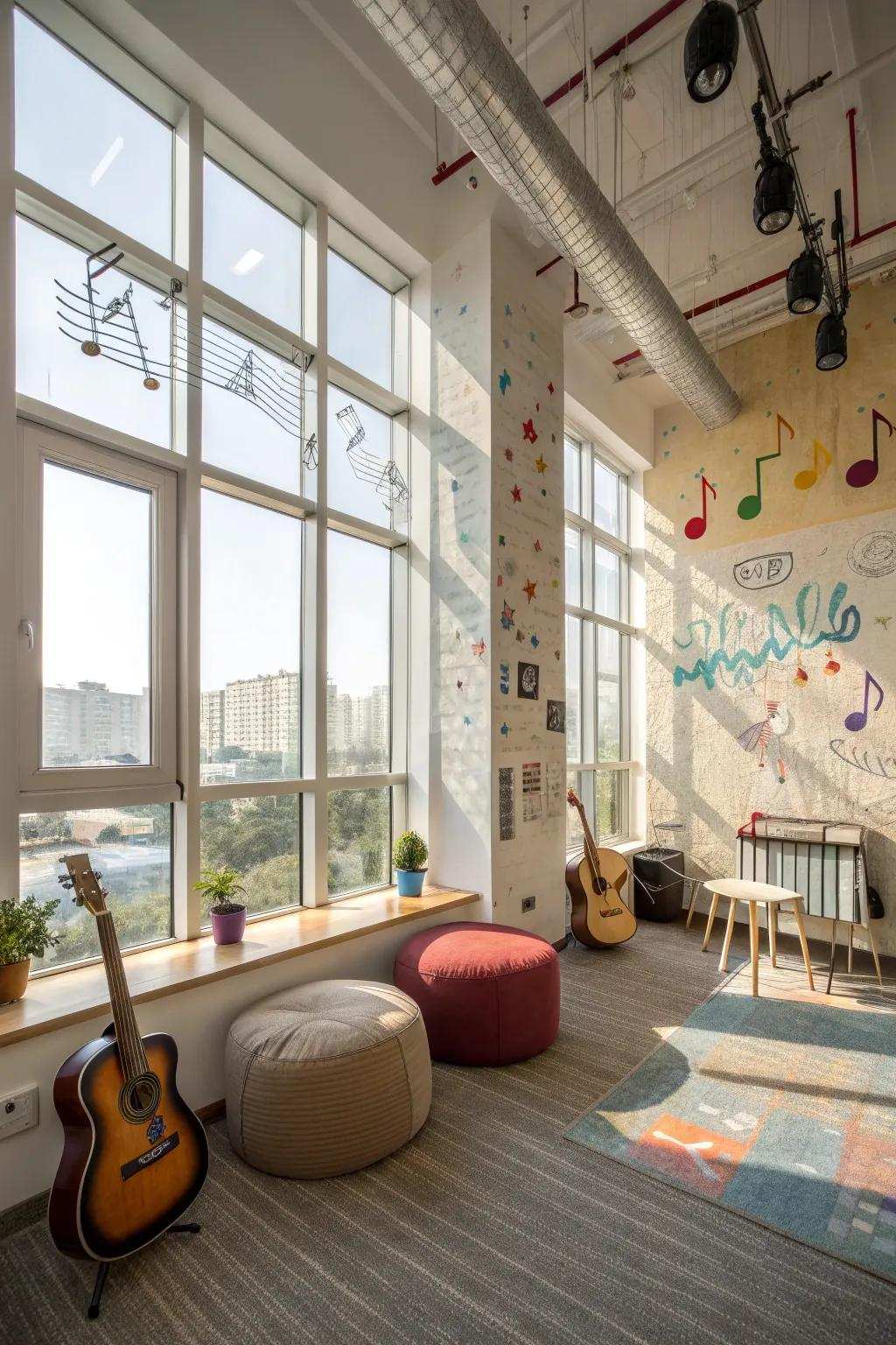 Your music area comes to life with sunlight.