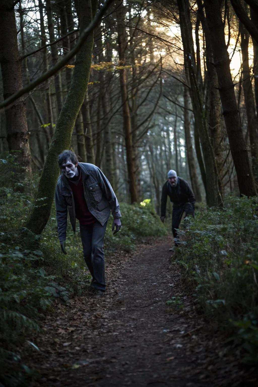 Zombies lurking along the trail, ready to surprise visitors.